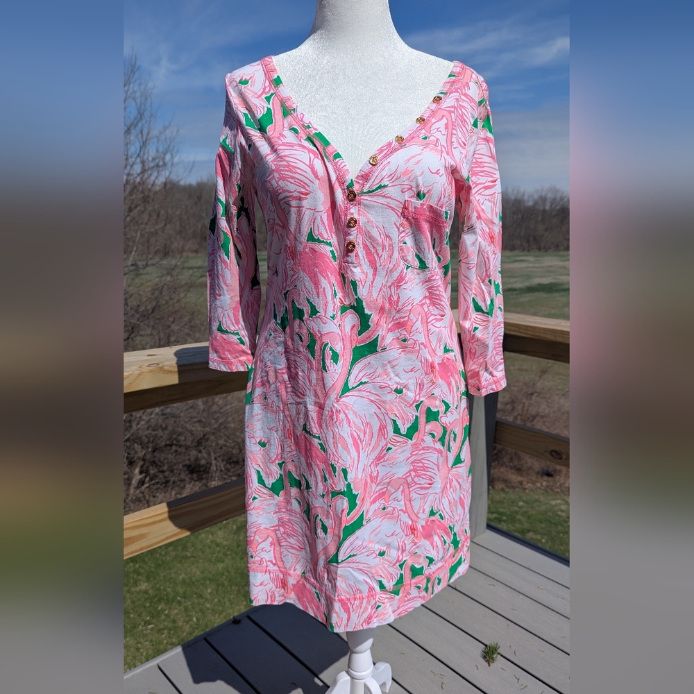 Lilly Pulitzer Pima Cotton Palmetto Dress Pink Flamingos